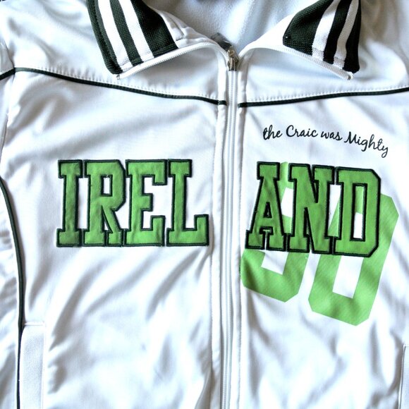 Women's Retro Irish White Green Ireland 50 Embroidered Track Jacket Size 12/14 - Picture 8 of 11